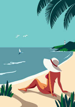 Ilustrace Relax on tropical seaside sand beach vector poster