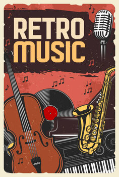 Lámina Retro music poster, instruments and vinyl