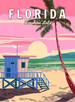 Illustrazione Retro Poster Florida South Beach. Lifeguard