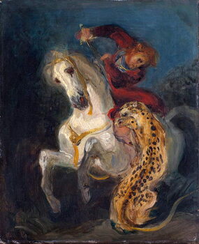 Umelecká tlač Rider Attacked by a Jaguar