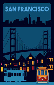 Illustrazione San Francisco, California, Golden Gate Poster