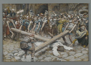 Reproducción de arte Simon the Cyrenian Compelled to Carry the Cross with Jesus, illustration from 'The Life of Our Lord Jesus Christ', 1886-94