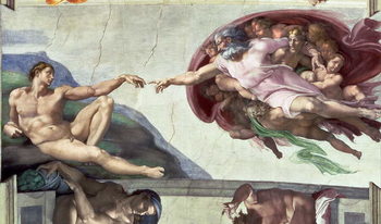 Sistine Chapel Ceiling (1508-12): The Creation of Adam, 1511-12 (fresco) Reproduction de Tableau