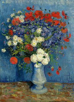 Kunsttryk Still Life: Vase with Cornflowers and Poppies, 1887