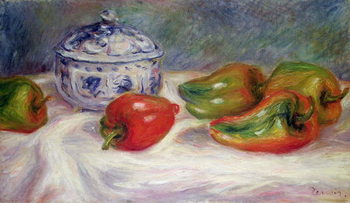 Kunsttryk Still life with a sugar bowl and red peppers