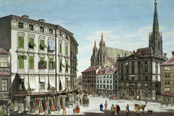 Festmény reprodukció Stock-im-Eisen-Platz, with St. Stephan's Cathedral in the background