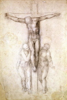 Reproducción de arte Study of Christ on the Cross between the Virgin and St. John the Evangelist (black chalk on paper)