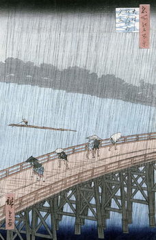 Reproducción de arte Sudden Shower over Shin-Ohashi Bridge and Atake (Ohashi Atake no Yudachi), from the series 'Meisho Edo Hyakkei' (One Hundred Famous Views of Edo)