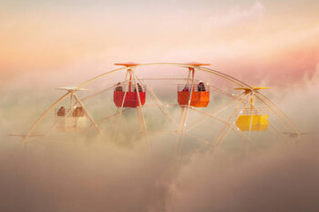 Konsttryck Surreal picture of colorful ferris wheel