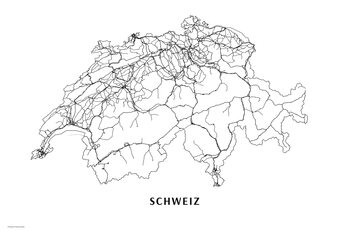 Mapa Švýcarsko black & white