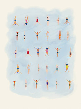 Illustrazione Swimming pool with many people - oil painting