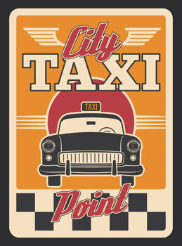 Kunstafdruk Taxi car or yellow cab retro poster for transport