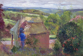 Reproducción de arte Thatching the Summer House, Lanhydrock House, Cornwall, 1993