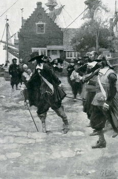 Reproducción de arte The Arrival of Stuyvesant in New Amsterdam, illustration from 'Colonies and Nation' by Woodrow Wilson, pub. in Harper's Magazine, 1901