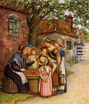 Kunsttryk 'The cherry woman' by Kate Greenaway.