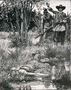 Reproducción de arte The Death of King Philip, engraved by A. Hayman, from Harper's Magazine, 1883