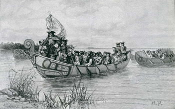 Reproducción de arte The Landing of Cadillac, illustration from 'The City of the Strait' by Edmund Kirke, pub. in Harper's Magazine, 1886