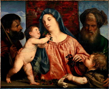 Reproduction de Tableau The Madonna of Cherries Saints Joseph, Zechariah and John the Baptist