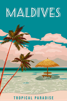 Illustrazione Travel poster Maldives tropical resort vintage