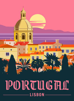 Ilustrace Travel Poster Poster Lisbon, Vintage. Portugal