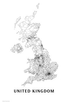 Mapa United Kingdom black & white