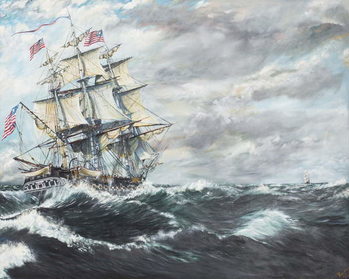 Reprodukcija umjetnosti USS Constitution heads for HM Frigate Guerriere