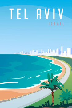 илюстрация Vector art deco retro poster. Tel Aviv, Israel.