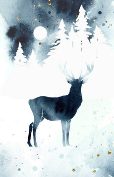 илюстрация Vector silhouette of reindeer. Watercolor winter