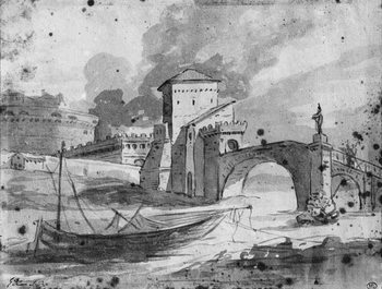 Reproducción de arte View of the Tiber near the bridge and the castle Sant'Angelo in Rome, c.1775-80