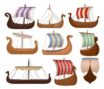 Umělecký tisk Viking scandinavian draccars set, Norman ship