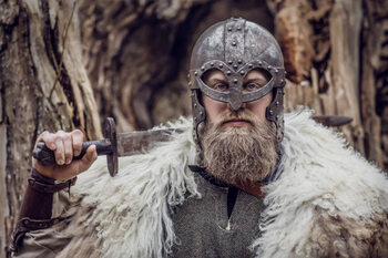 Арт печат Viking warrior king in a forest
