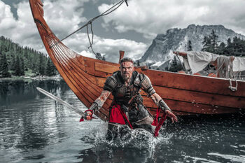 Umelecká tlač Viking Warrior sailing on a fjord