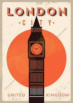 илюстрация Vintage Big Ben, London City Poster