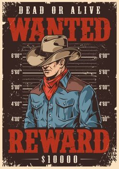Umelecká tlač Wanted bandit vintage poster colorful