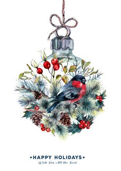 Ilustracja Watercolor Christmas Ball Card