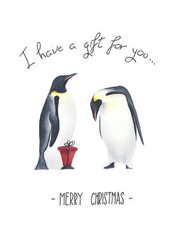 Lámina Watercolor Christmas card with penguins
