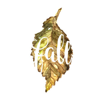 Lámina Watercolor illustration of text on brown leaf background. autumn style.