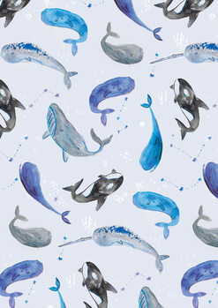 Ilustrace Watercolour dreamy whales