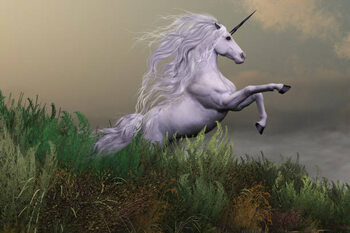 Umelecká tlač White Unicorn on Mountain