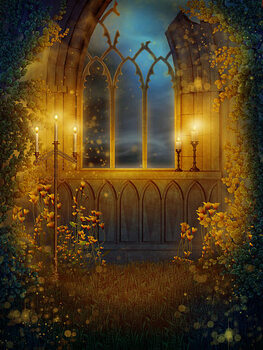 Illustration Window with candles and vines