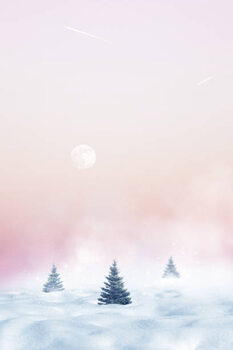 Ilustrace Winter minimalist landscape. Christmas trees against
