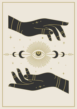 Ilustrace Witchcraft hands holding eye tarot postcard
