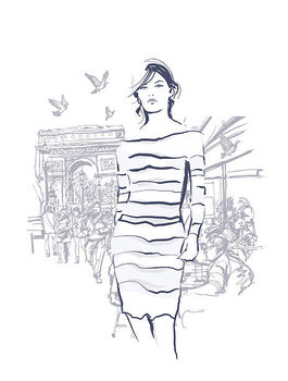 Illustration Woman walking at the Champs-Elysees