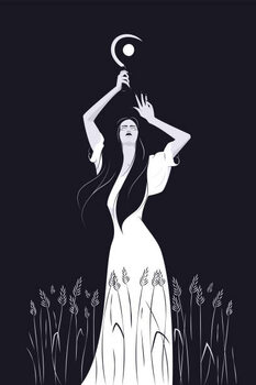Ilustrácia Woman witch in white dress with