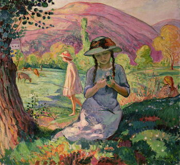 Reprodukcja Young Girl picking Flowers, 1910