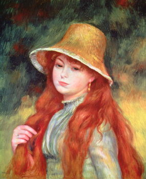Reproducción de arte Young girl with long hair, or Young girl in a straw hat, 1884