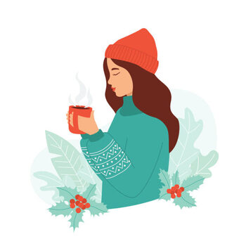 Ilustracija Young woman in a warm sweater