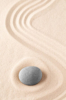 Ilustracija Zen garden meditation stone. Round rock