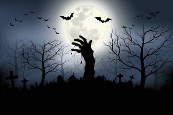 Umjetnički plakat Zombie hands rising in dark Halloween night.