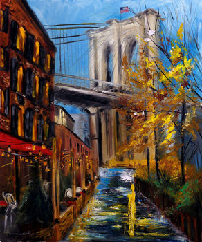 Obraz na plátně Autumn at Brooklyn Bridge in DUMBO New York, 2021